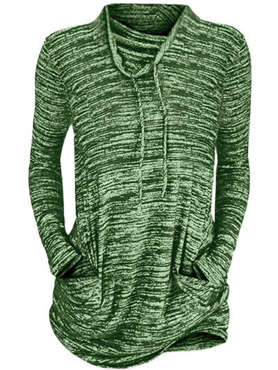 Womens Cowl Neck Long Sleeve Pocket Casual Tunic Sweatshirts T-shirt - goldylify.com