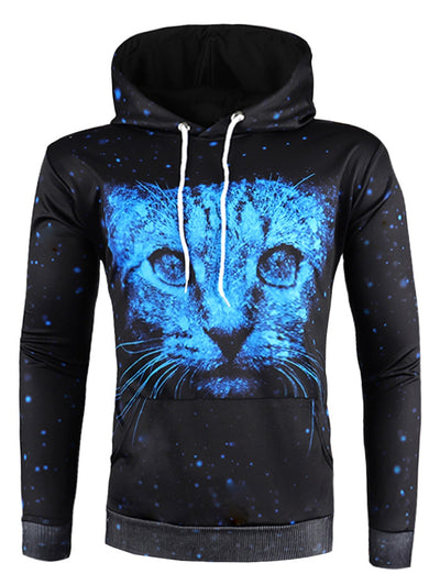 3D Animal Print Pullover Drawstring Hoodie