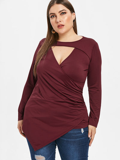 Front Cut Out Plus Size Asymmetrical T-shirt 