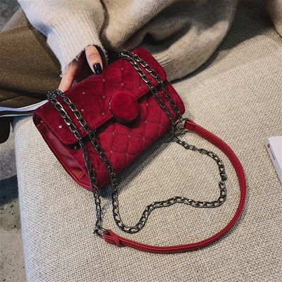 Small bag for women Korean fashion velvet small square chain single shoulder bag with cross body - goldylify.com