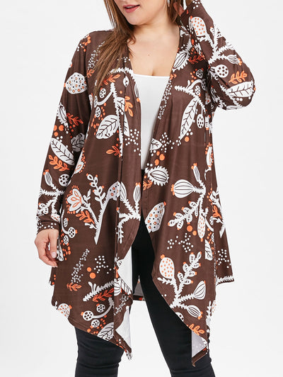 Plus Size Open Front Printed Coat 