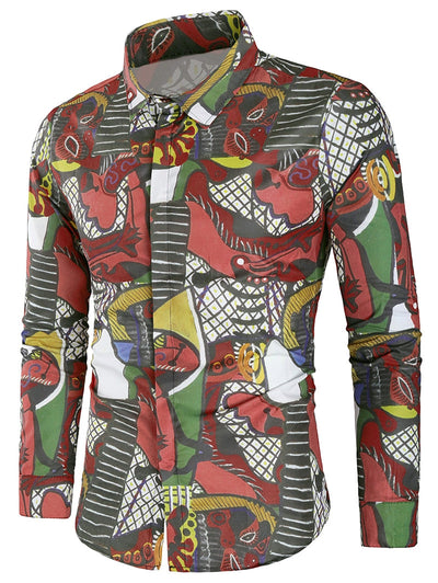 Long Sleeves Cover Button Graphic Shirt - goldylify.com