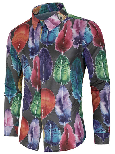Colorful Leaves Printed Long Sleeves Shirt - goldylify.com