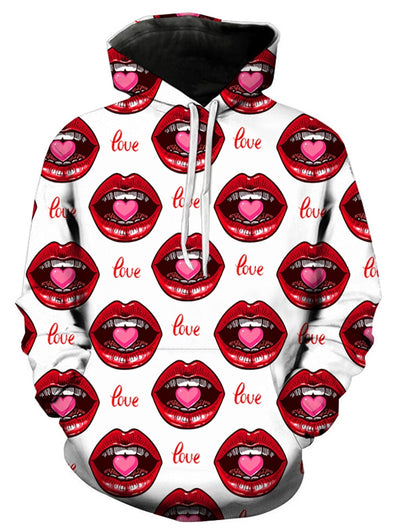 Valentine's Day 3D Lips Print Pullover Hoodie - goldylify.com