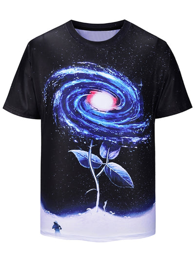 Galaxy Flower Printed Short Sleeve T-shirt - goldylify.com