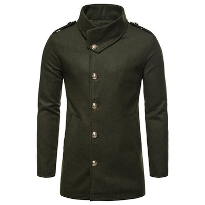 Single Breasted Solid Woolen Coat