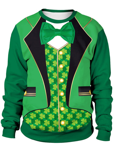 3D Four-leaf Clover Printed Pullover Sweatshirt