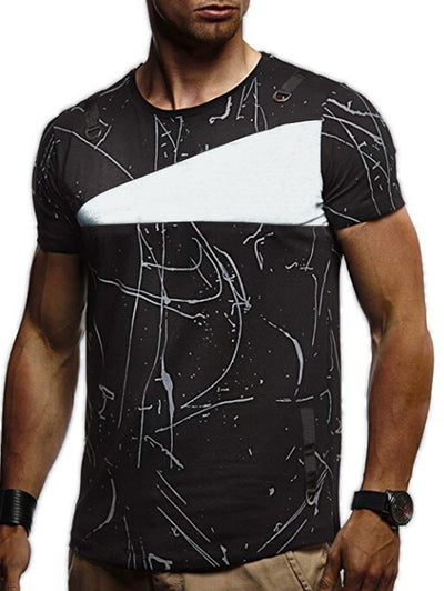 Short Sleeves Lines Panel Casual T Shirt - goldylify.com