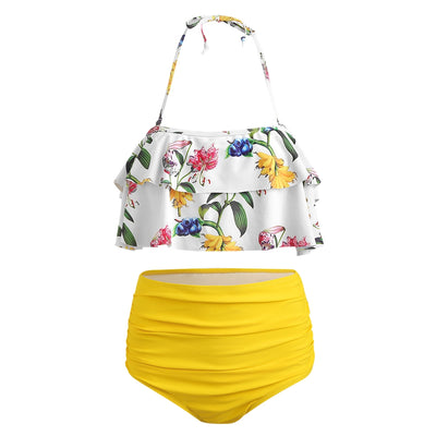 Floral High Waist Halter Bikini Set - goldylify.com