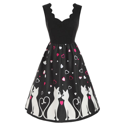 Valentine Cat Heart Sleeveless Dress - goldylify.com