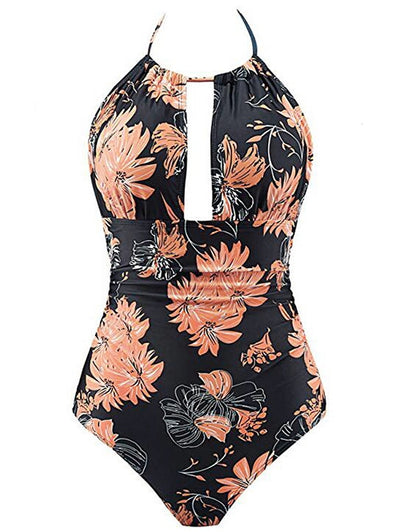 Halter Flower Backless One-Piece Swimsuit - goldylify.com