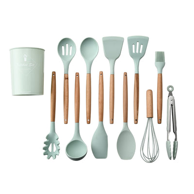 Household Silicone Wooden Cooking Utensil Kitchen Accessories Set - goldylify.com