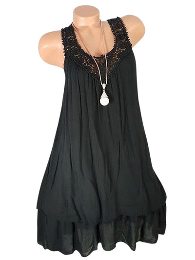 Plus Size Crochet Yoke Sleeveless Dress for Women - goldylify.com