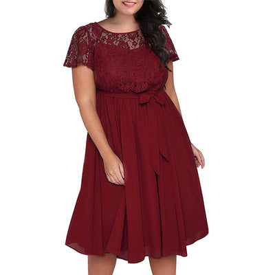 Solid Color Lace Short Sleeve Dress - goldylify.com