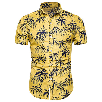 Turn-down Collar Coconut Tree Print Men Shirt - goldylify.com