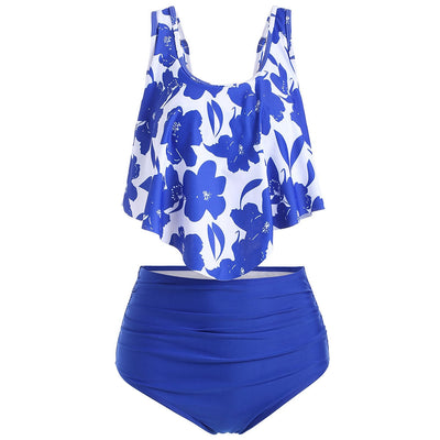 Floral Print Flounce Ruched High Waisted Tankini Swimsuit - goldylify.com