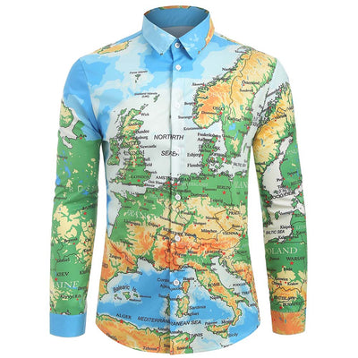 Detailed Colored Europe Map Print Button Shirt Men - goldylify.com