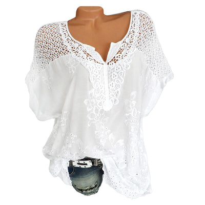 Plus Size Crochet Embroidery Blouse - goldylify.com