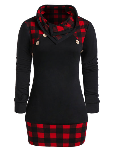 Plus Size Plaid Panel Tunic Long Sleeve T Shirt