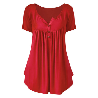 Plus Size Solid Color Ruched Front Button T Shirt - goldylify.com