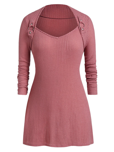 Plus Size Solid Sweetheart Neck Long Sleeve Sweater