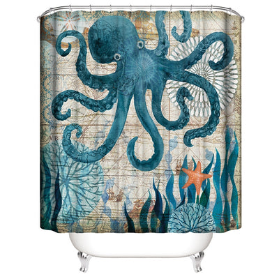 Octopus Printed Durable Bathroom Shower Curtain  Waterproof  Bath Curtain Sets Toilet Cover Mat Non-Slip Bathroom Rug Set - goldylify.com