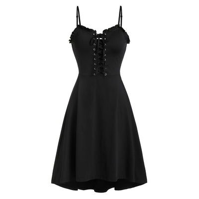 Spaghetti Strap Lace Up Fit and Flare Dress - goldylify.com