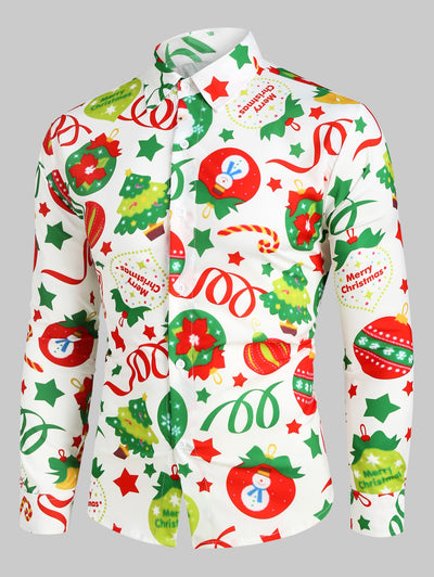 Christmas Pattern Ball Star Candy Long Sleeve Button Shirt - goldylify.com