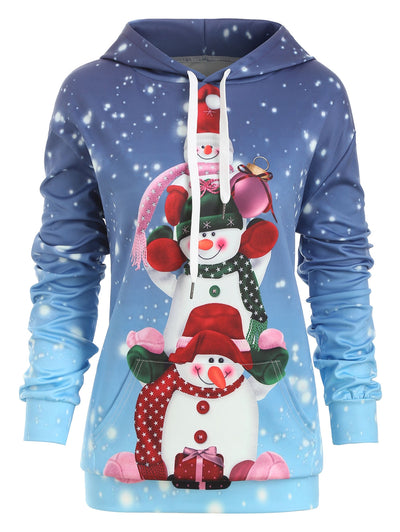 Snowman Front Pocket Christmas Loose Hoodie - goldylify.com