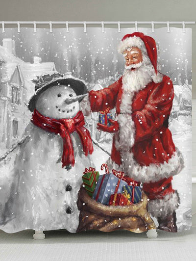 Christmas Santa Claus and Snowman Print Waterproof Bathroom Shower Curtain - goldylify.com