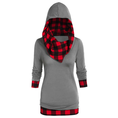 Checked Panel Hooded Long Sleeve T Shirt - goldylify.com