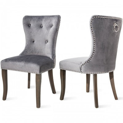 Victorian Dining Chair Button Tufted Armless Chair Upholstered Accent Chair, Nailhead Trim, Chair Ring Pull Set of 2 - goldylify.com
