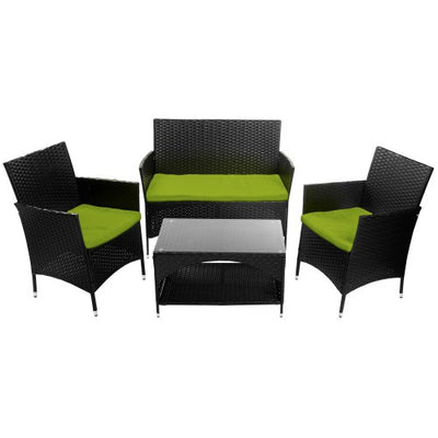 4 PCS Patio Furniture Outdoor Garden Conversation Wicker Sofa Set, Green Cushions - goldylify.com