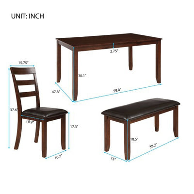 6pc Dining Set with 4 Ladder Chairs and Bench, Espresso - goldylify.com