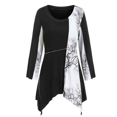 Plus Size Handkerchief Contrast Color Tree Print Halloween T Shirt - goldylify.com