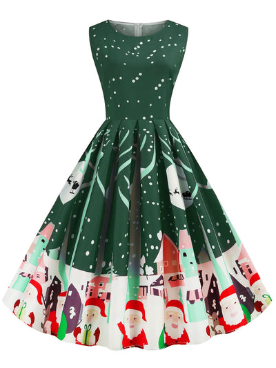 Santa Claus Snowflake Reindeer Christmas A Line Dress - goldylify.com