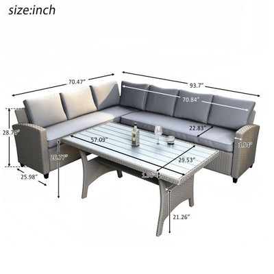 Outdoor Furniture Sectional PE Rattan Wicker Patio Set with Faux Wood Grain Top Table and Cushions - goldylify.com