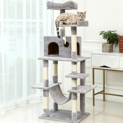 63.8”Multi-Level Cat Tree with Sisal-Covered Scratcher Slope, Scratching Posts, Plush Perches and Condo, Activity Center Furniture - for Kittens, Cats and Pets - goldylify.com