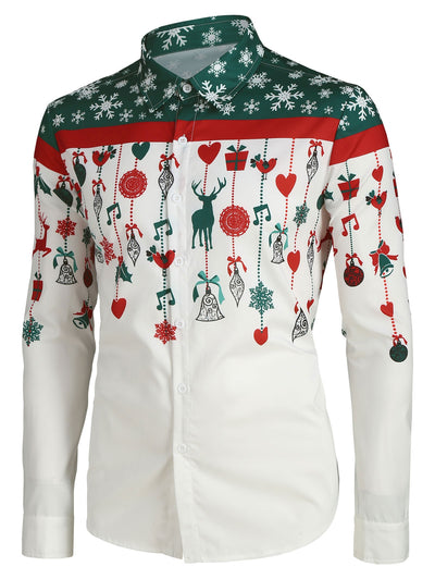 Christmas Cartoon Decorations Print Button Up Long Sleeve Shirt