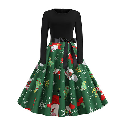 Santa Claus Snowman Christmas Belted Long Sleeves Dress - goldylify.com