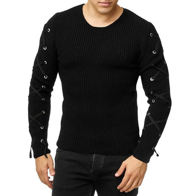 Lace Up Solid Color Pullover Men Sweater - goldylify.com