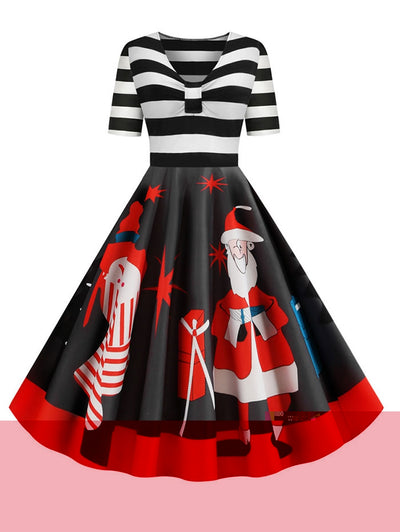 Santa Claus Striped Gathered Christmas Dress - goldylify.com