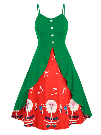 Buttoned Santa Claus Overlap Christmas Plus Size Cami Dress