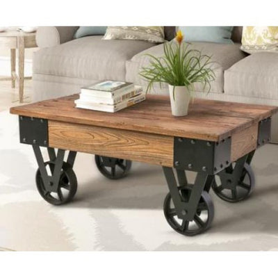 Solid Wood Coffee Table with Metal Wheels - goldylify.com
