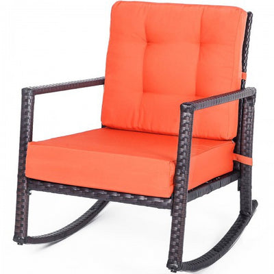 Cushioned Rattan Rocker Chair Rocking Armchair Chair Outdoor Patio Glider Lounge Wicker Chair Furniture with Cushion - goldylify.com