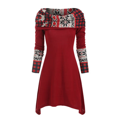 Christmas Elk Plaid Knitted Multiway Asymmetrical Dress - goldylify.com