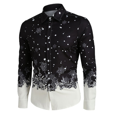 Christmas Snowflake Print Button Up Long Sleeve Shirt - goldylify.com