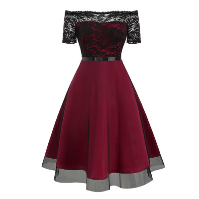 Lace Bodice Off The Shoulder Semi Formal Dress - goldylify.com