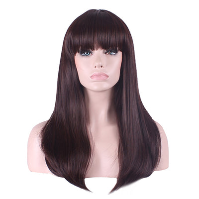 Natural Straight Long Synthetic Wig Neat Bangs - goldylify.com