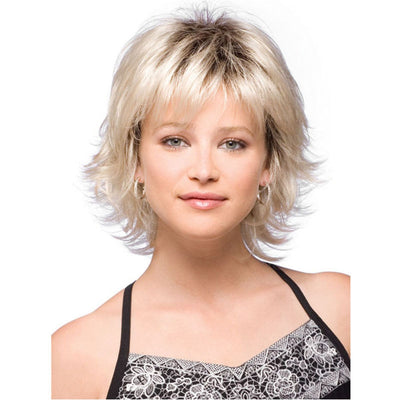 Short Layered Natural Wavy Fluffy Full Synthetic Wig with Bangs - goldylify.com
